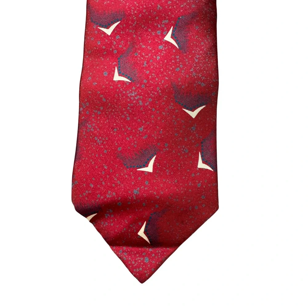 Jones New York Mens Silk Tie Red Blue Abstract Geometric Speckled Made in USA